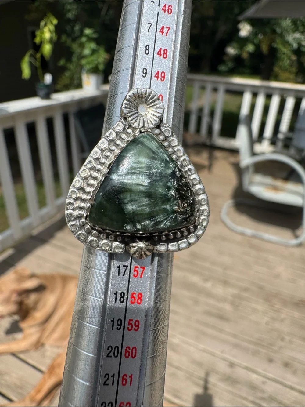 JBH Sterling Silver 925 Seraphinite Ring Statement Boho Green Stone Sz 7